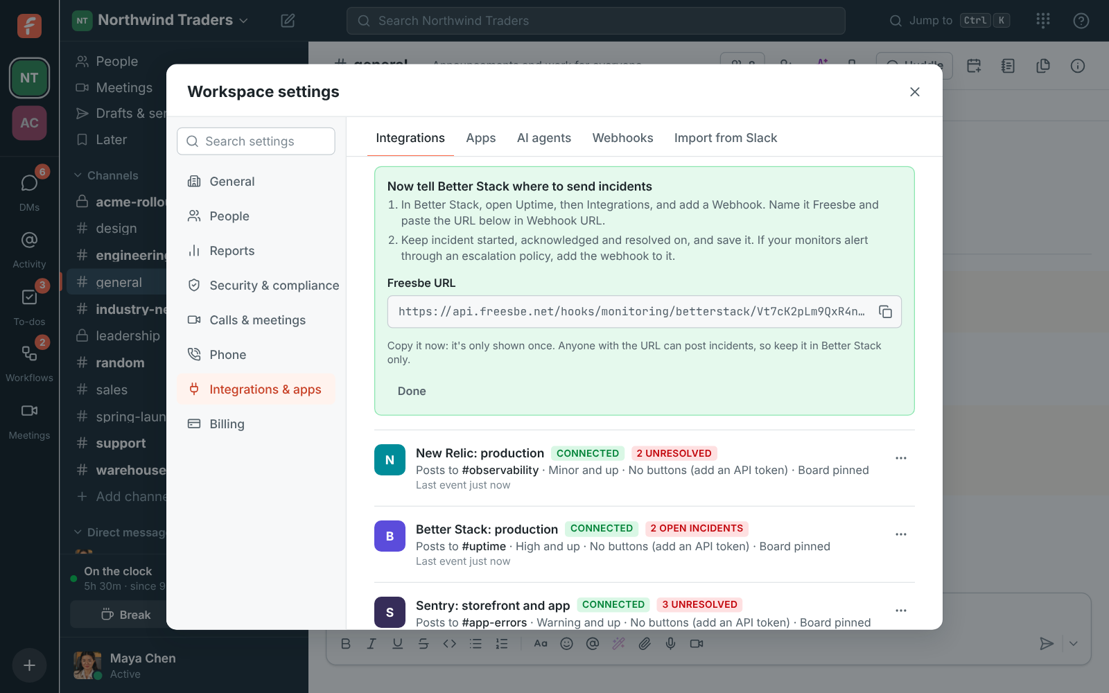 Connecting Better Stack: the steps and the Freesbe URL to paste in a Better Stack webhook