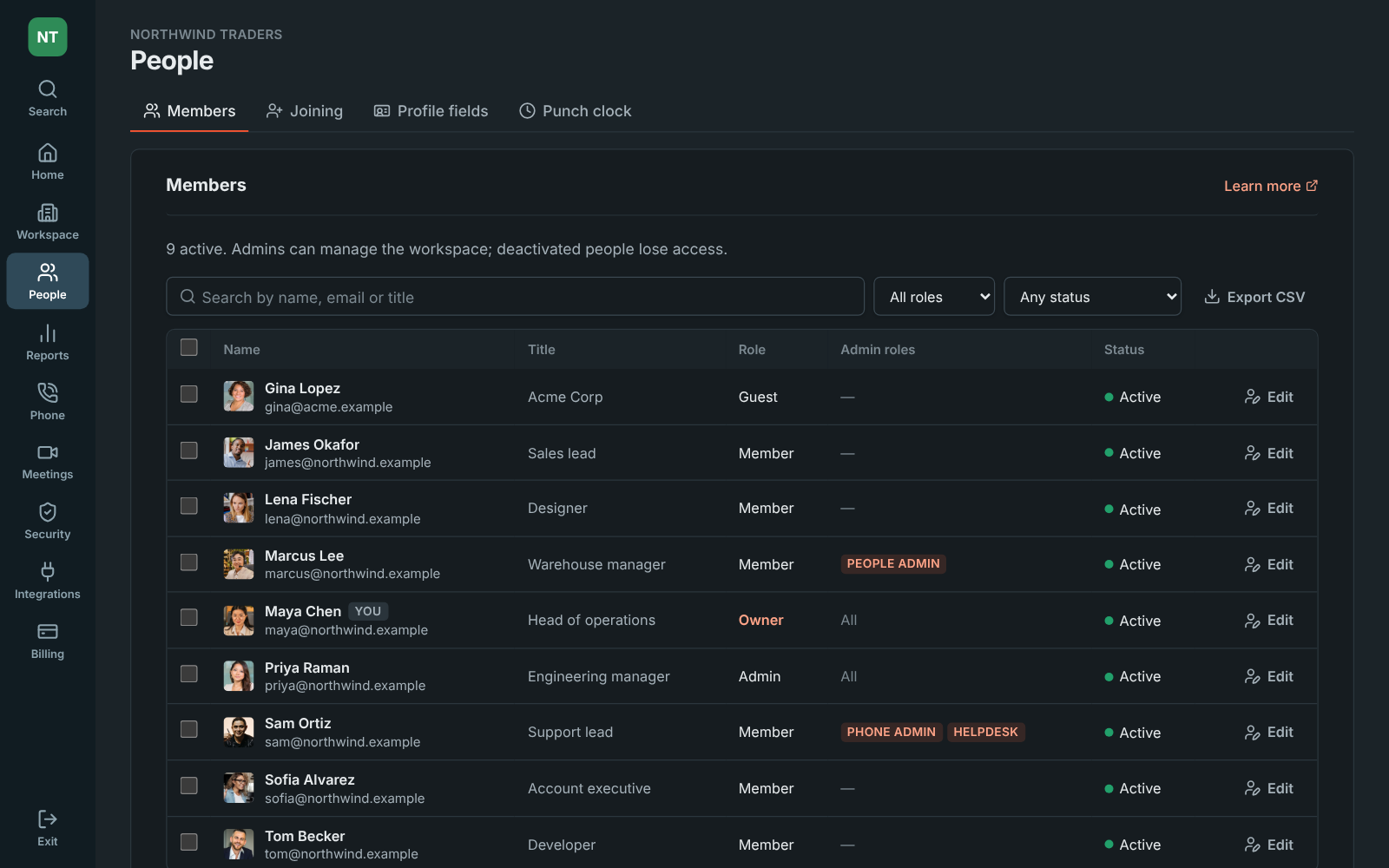 The Admin Center in dark mode