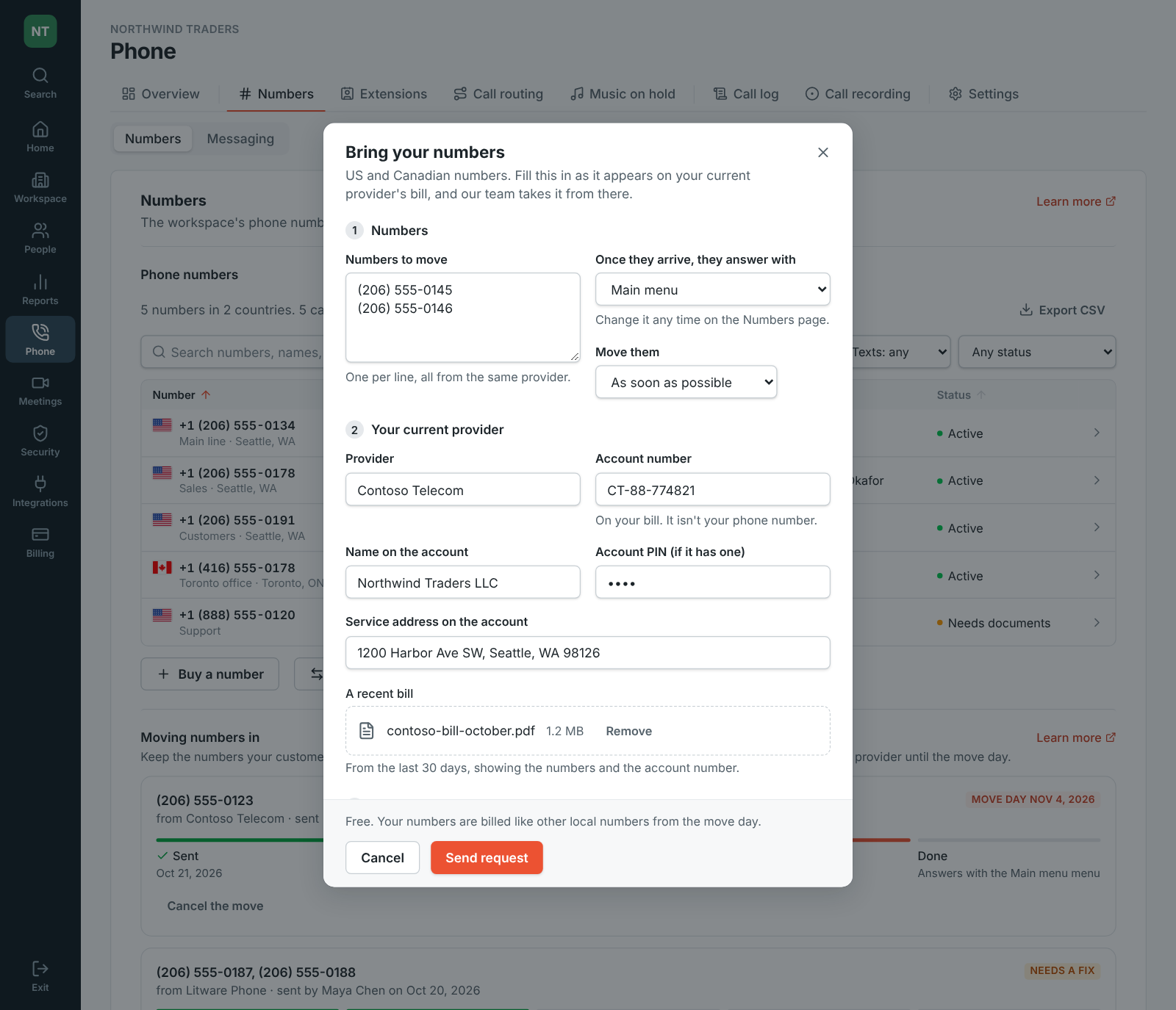 Bring your numbers: two numbers to move, answering with the Main menu, moving as soon as possible, and the current provider’s account details