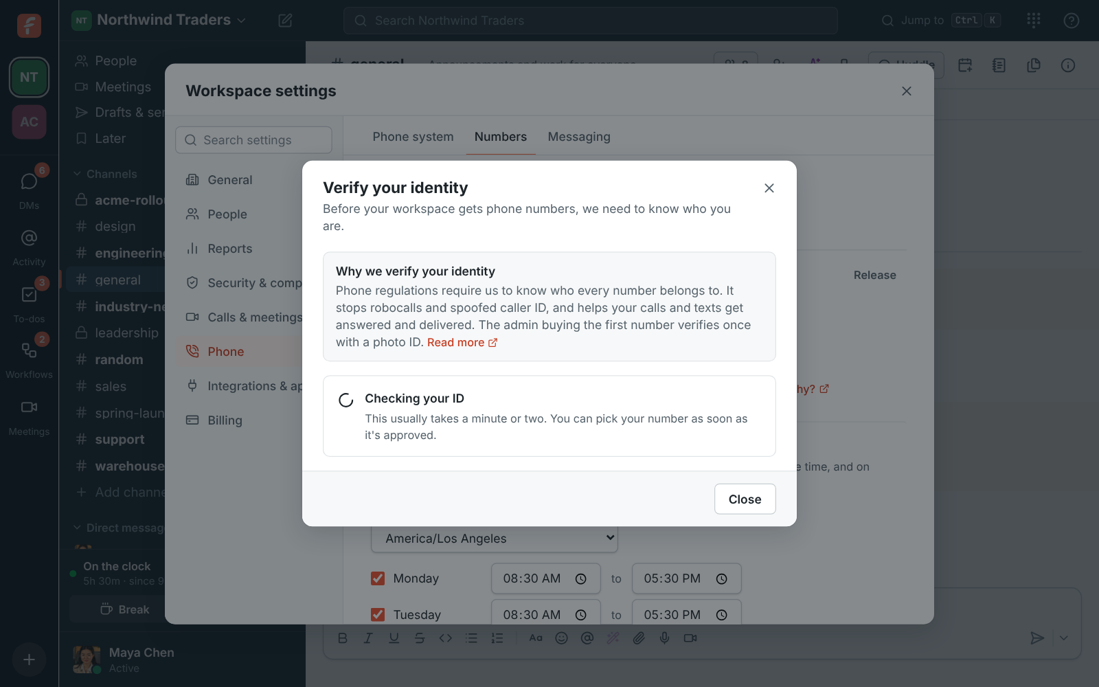 Checking your ID: the check is running, and you can pick your number once it’s approved