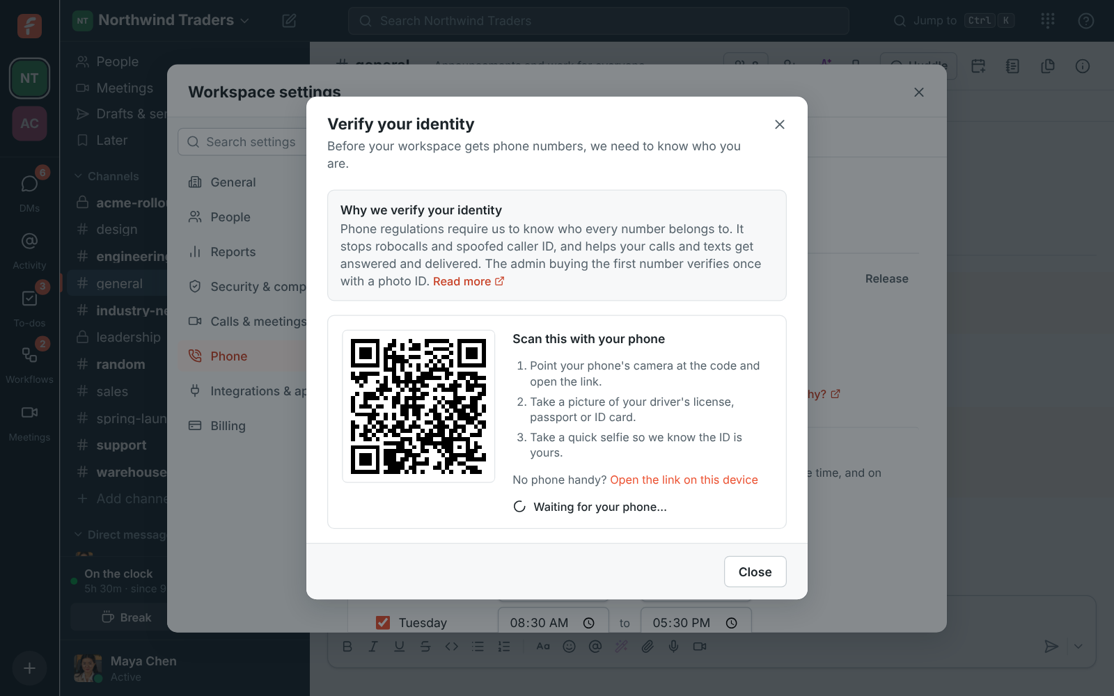 Verify your identity: a QR code to scan with your phone, and the three steps