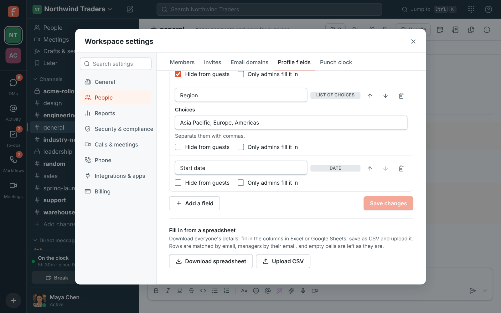 Fill in from a spreadsheet: Download spreadsheet and Upload CSV