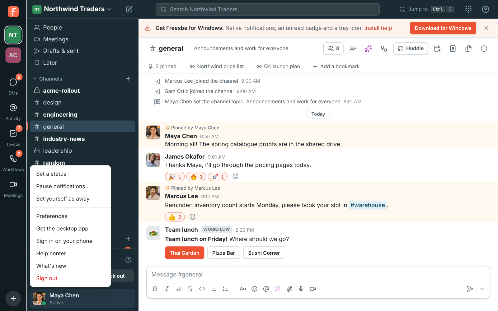 The account menu with Get the desktop app