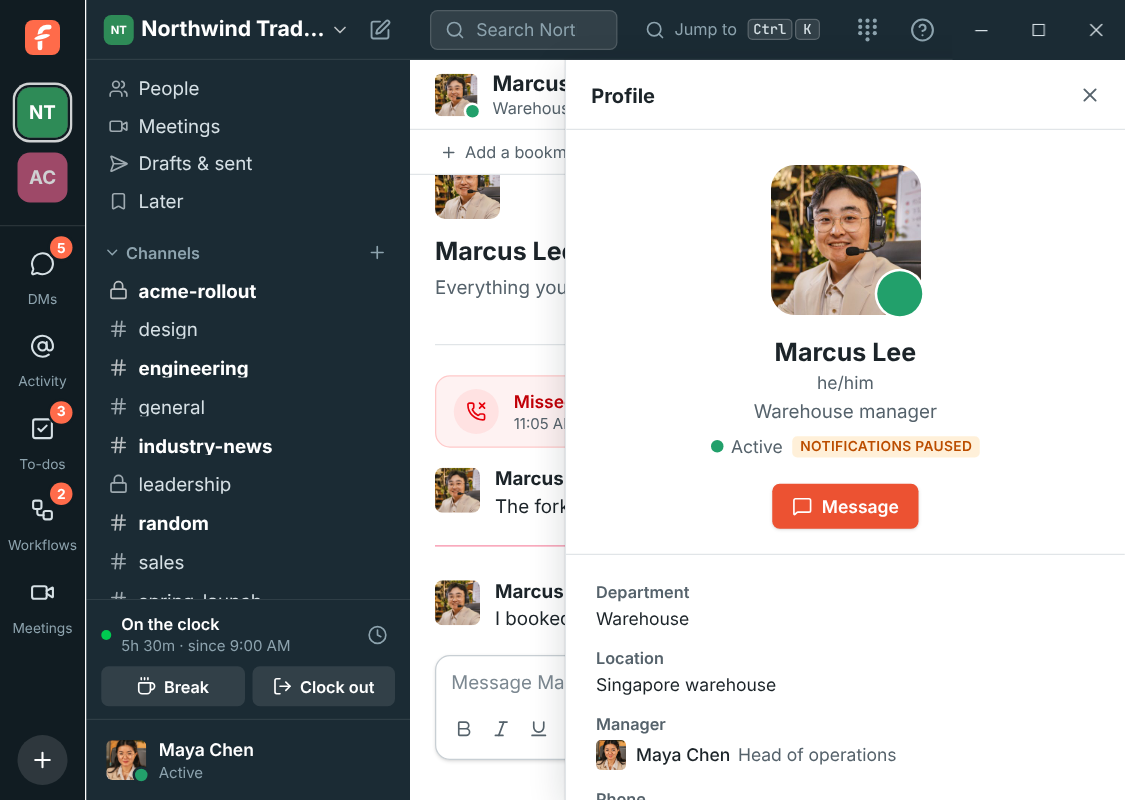 A profile open in a narrow window, its close button just below the window buttons
