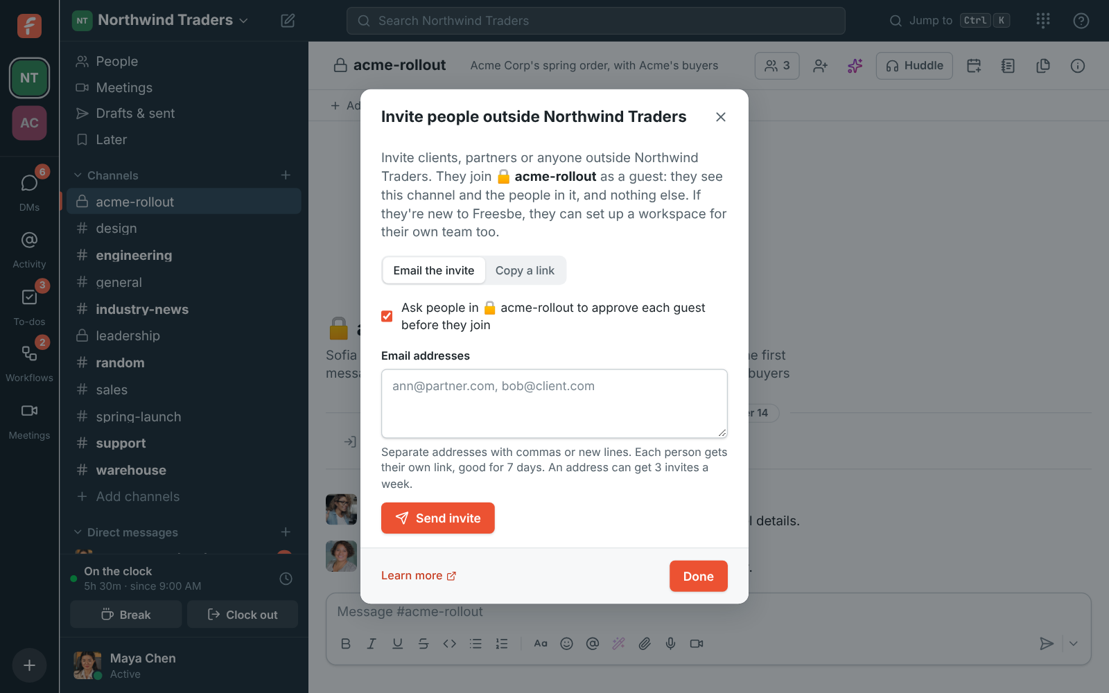 The Invite people outside Northwind dialog, with the approval option turned on