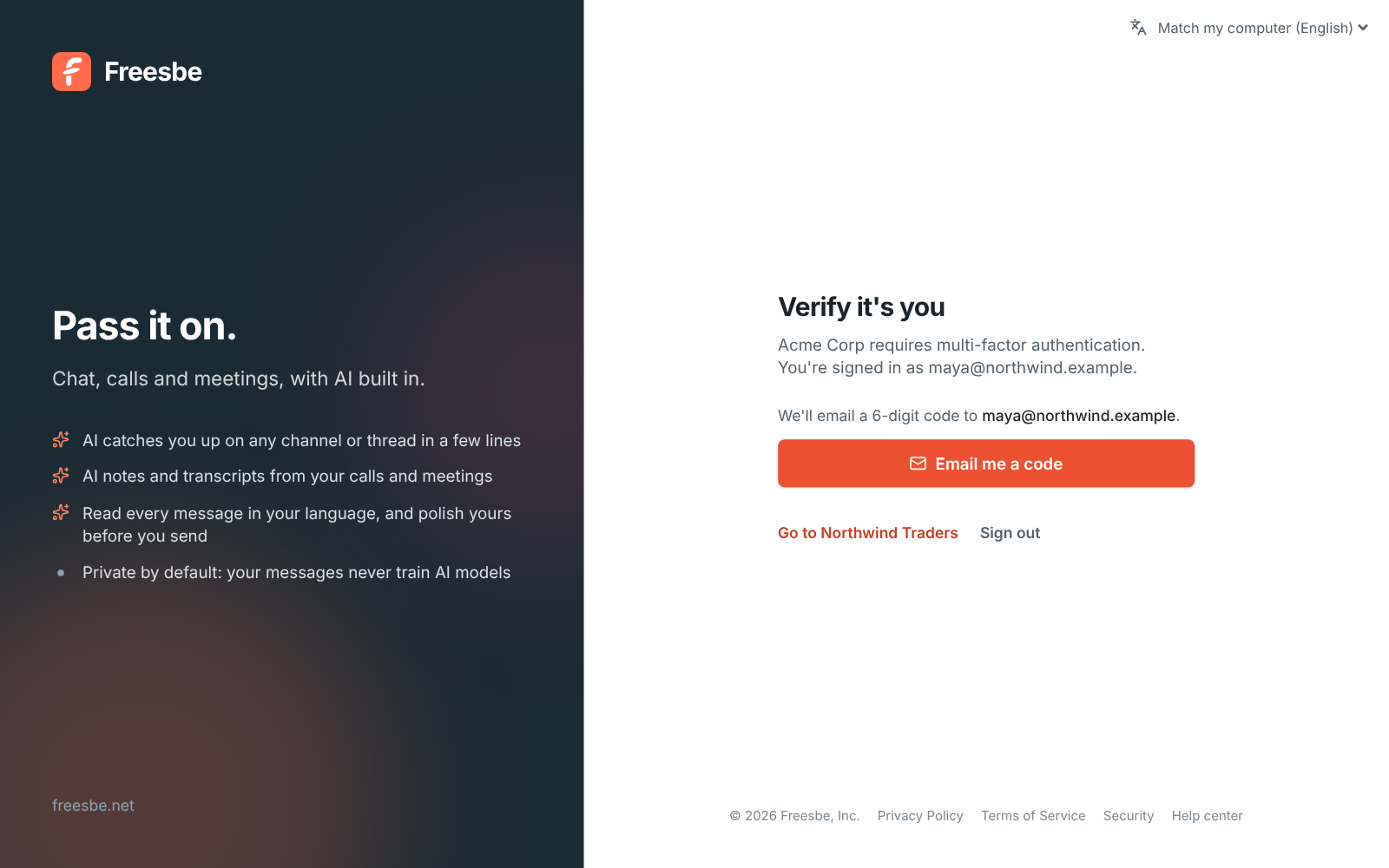 The Verify it’s you screen asking for a code from the authenticator app, with Email me a code as another option