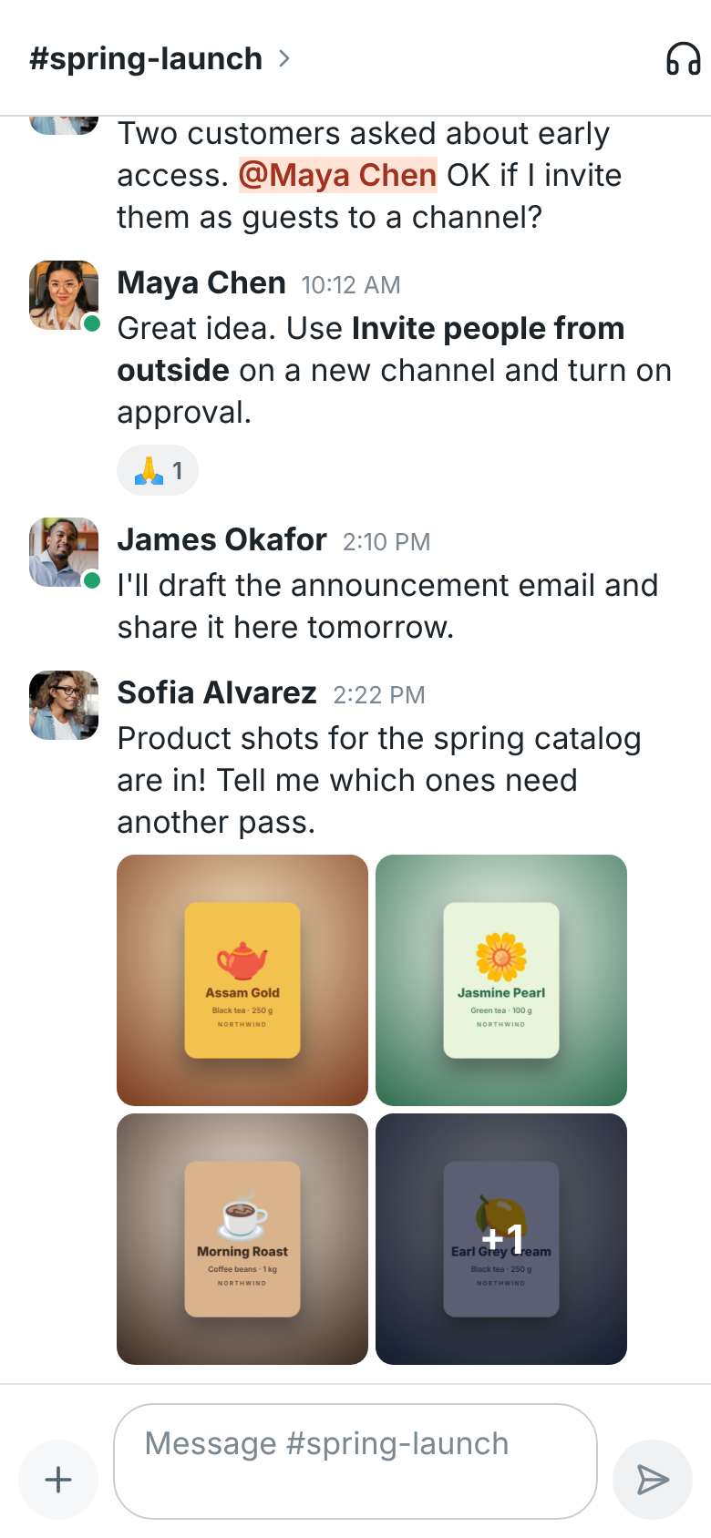 Sofia’s message with five product shots as a gallery on the phone