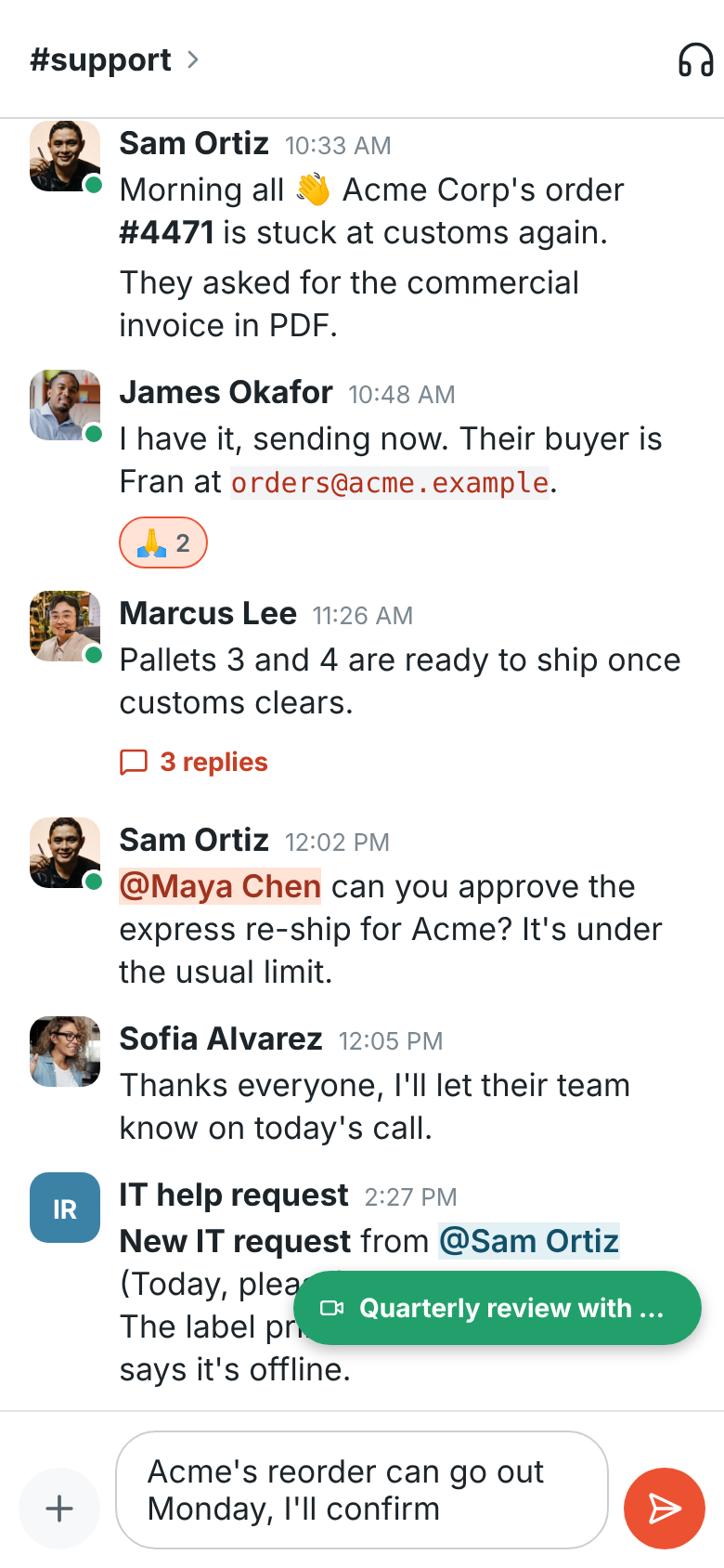 #support with the green Quarterly review bubble that returns to the meeting