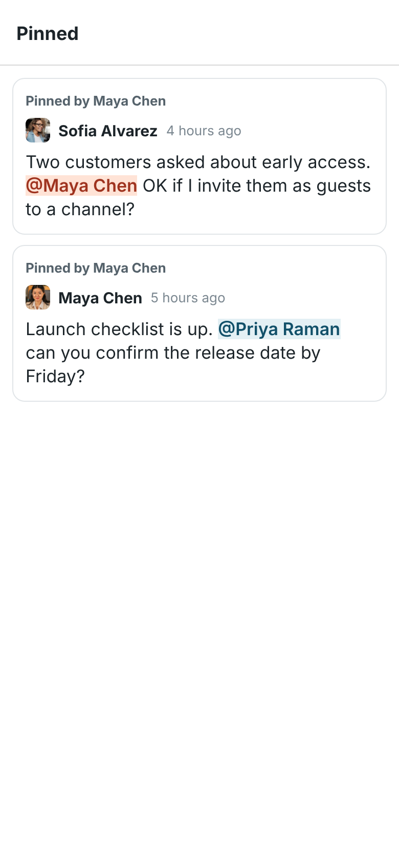 The pinned messages in #spring-launch