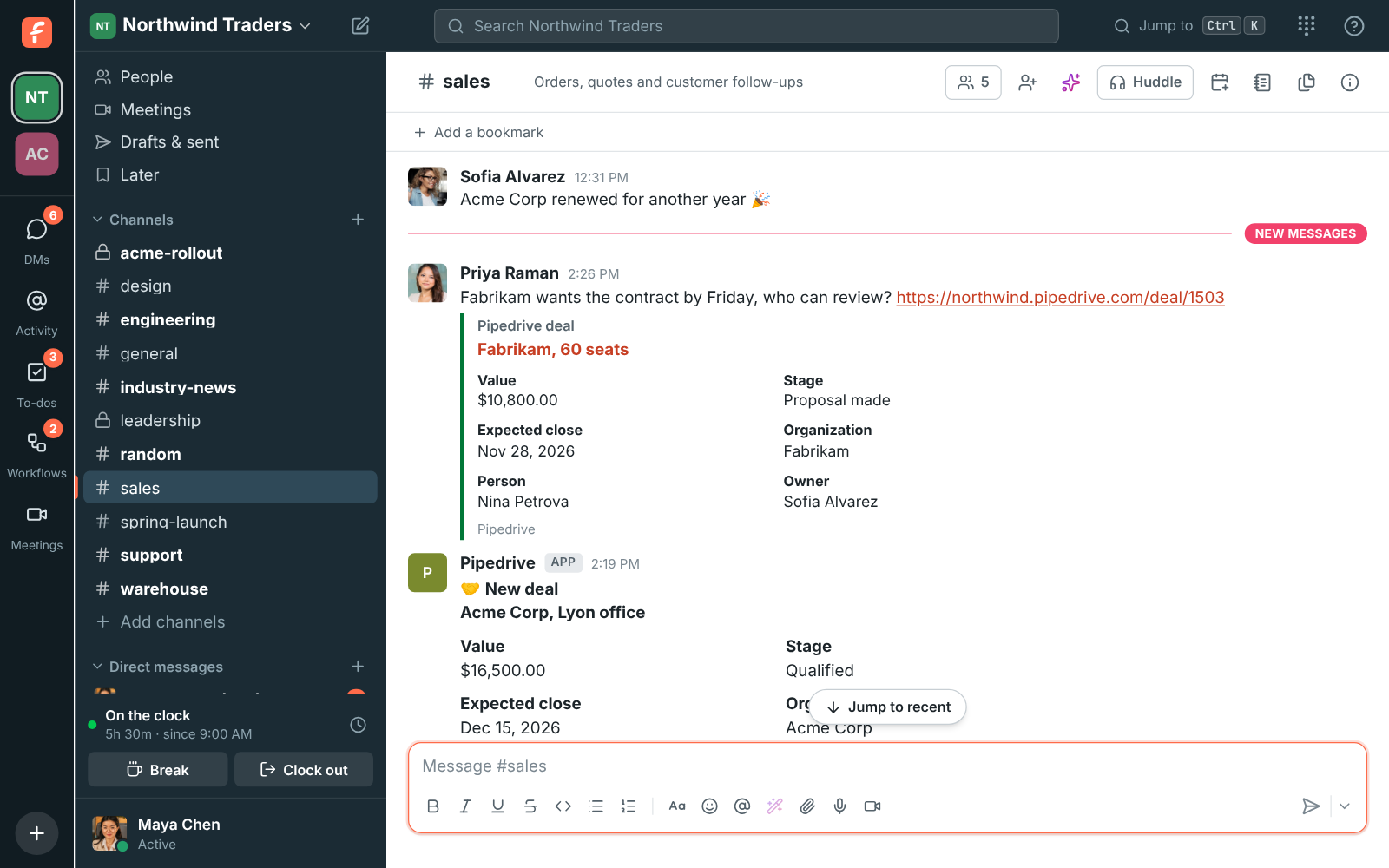 #sales with Pipedrive alerts for a deal won and a new deal, and a Pipedrive link with a preview
