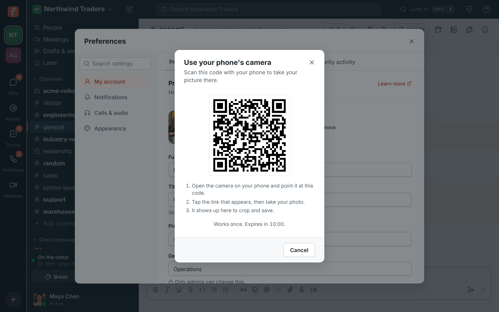Use your phone’s camera: a QR code with three steps and the time left