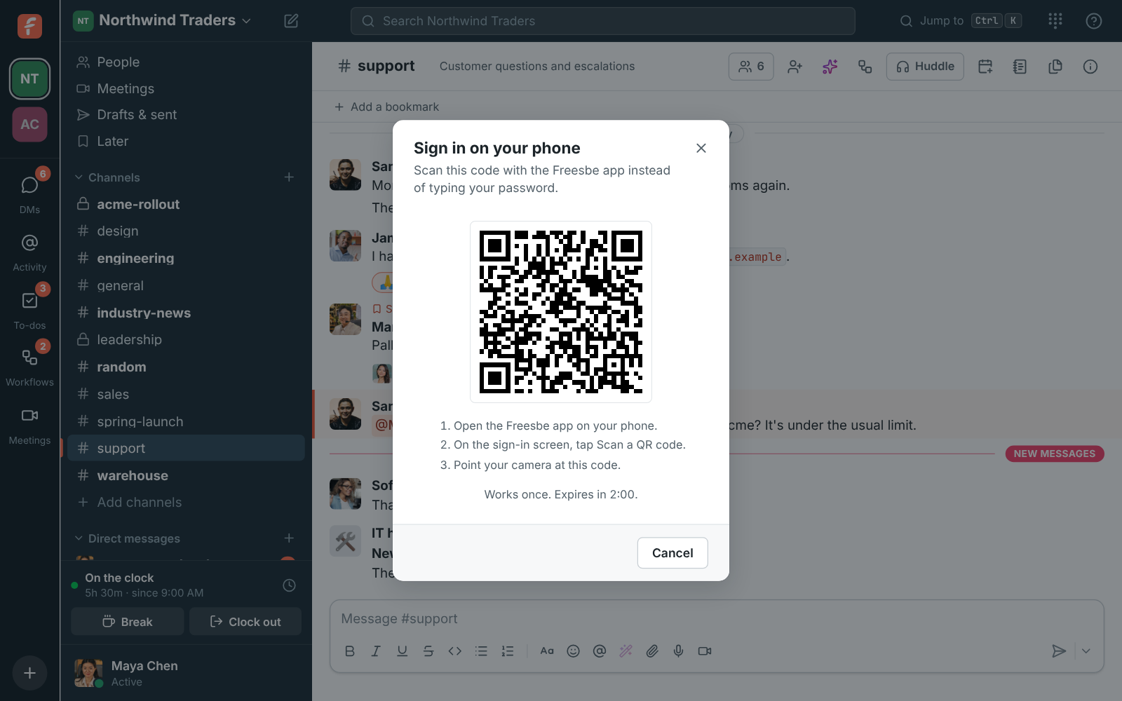 The Sign in on your phone dialog with a QR code that works once and expires in under two minutes