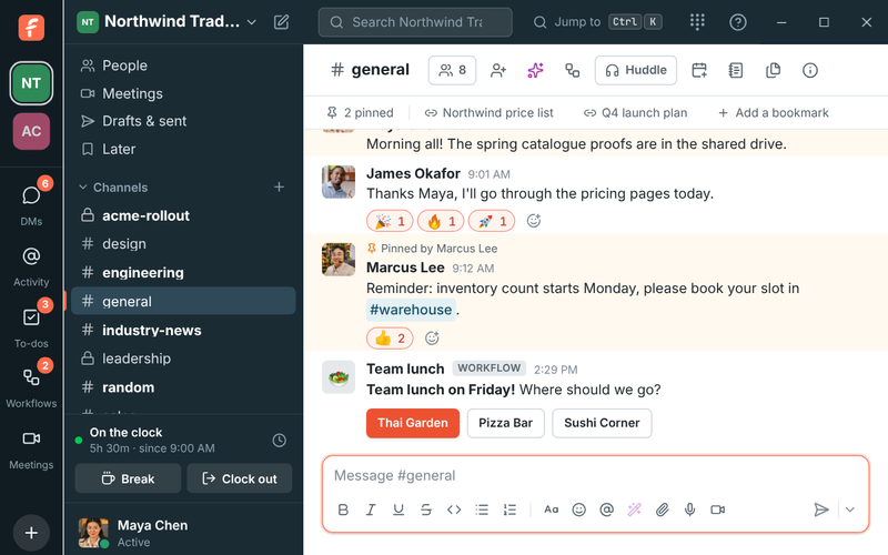 The Freesbe desktop app window on the #general channel