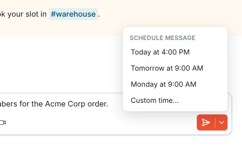 The Schedule message menu next to the send button