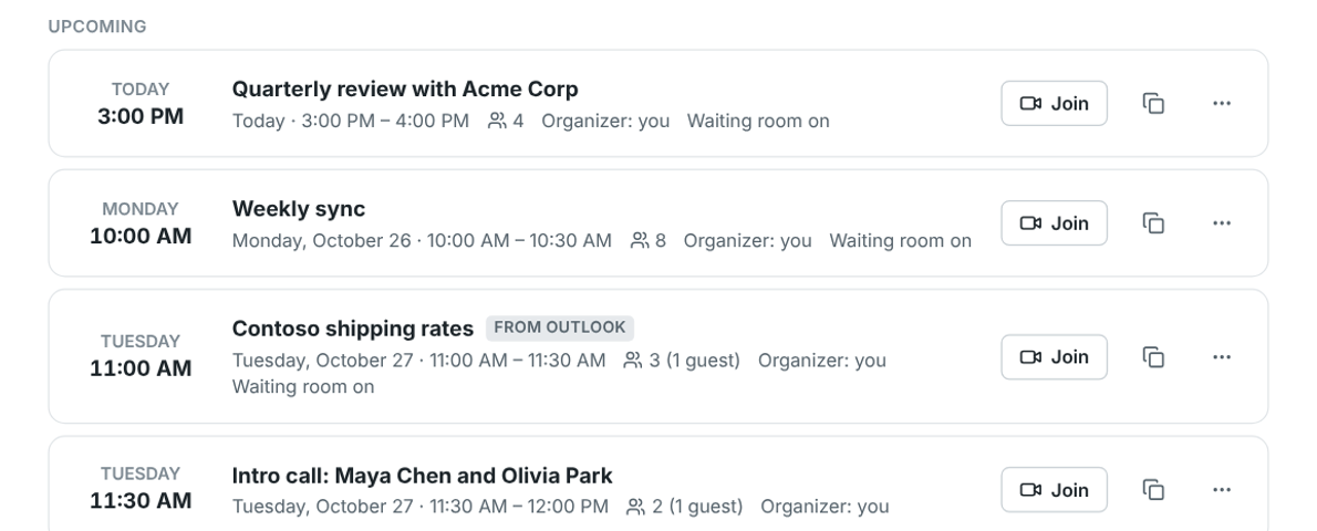 The Meetings list with a guest waiting to be let in